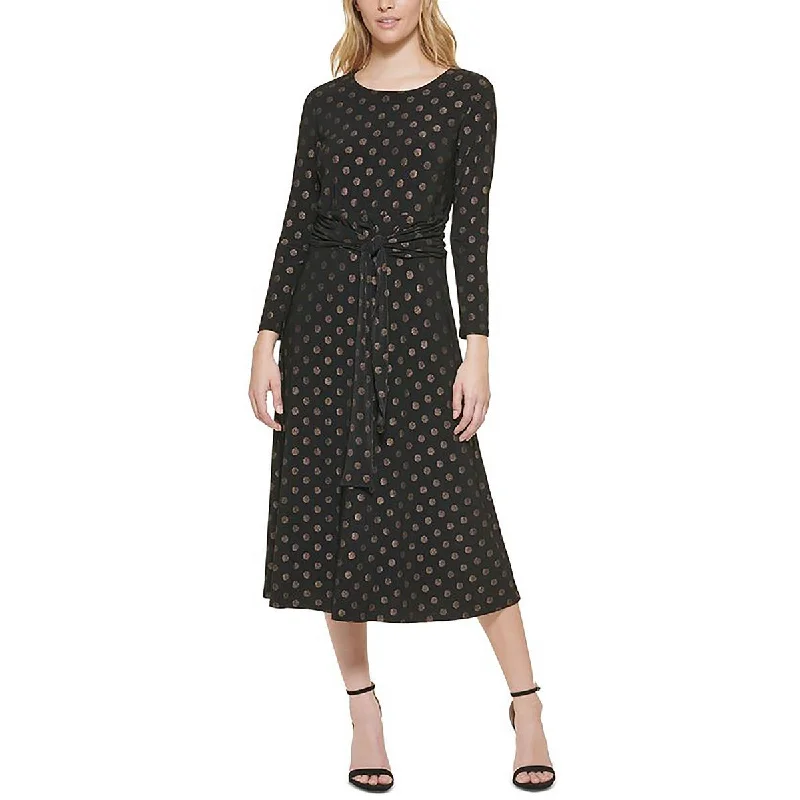 Light Fit Tommy Hilfiger Womens Plus Metallic Belted Midi Dress