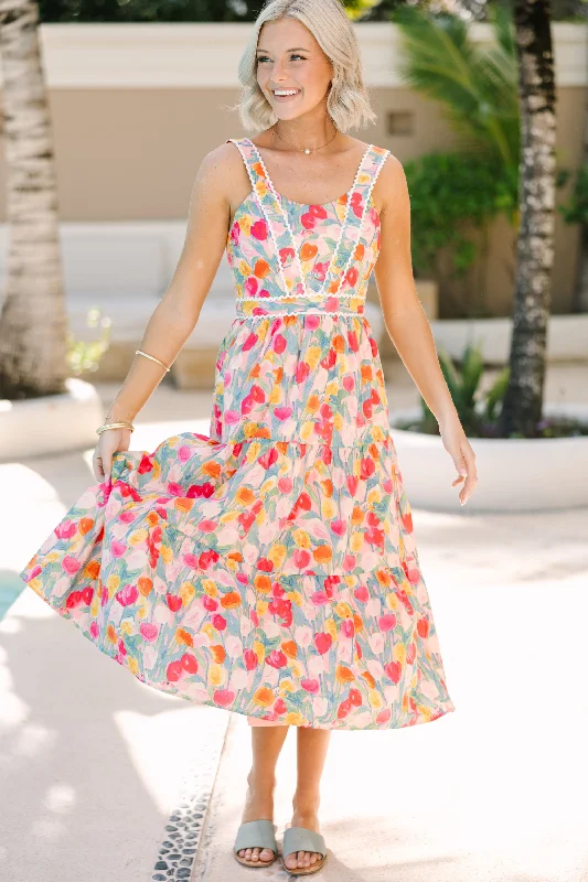 Breezy Style Just For You Pink Floral Midi Dress