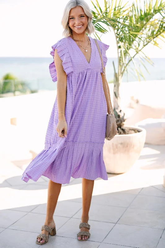 Comfort Fit Lift Your Spirits Lavender Purple Midi Dress