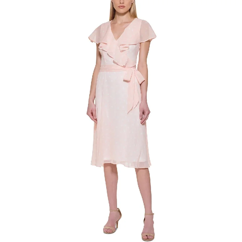Easy-to-Wear Tommy Hilfiger Womens Polka Dot Ruffled Midi Dress