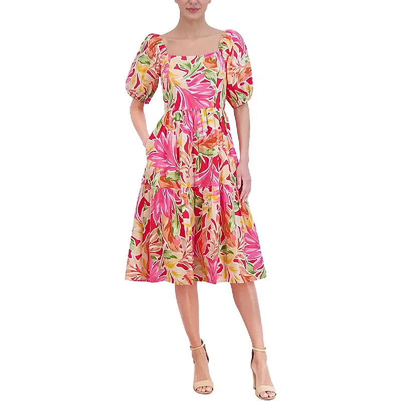 Cozy Vibes Vince Camuto Womens Floral Smocked Midi Dress