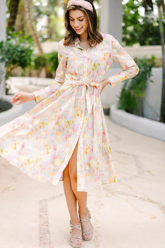 Soft Style Pure Happiness Pink Abstract Midi Dress