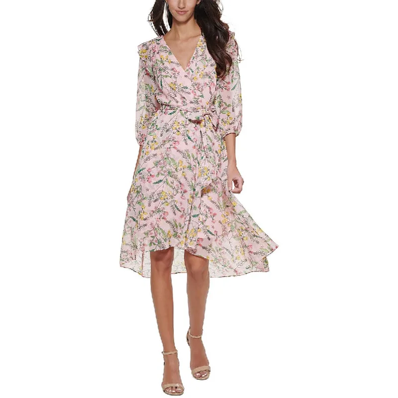 Effortless Elegance Tommy Hilfiger Womens Chiffon Faux-Wrap Midi Dress