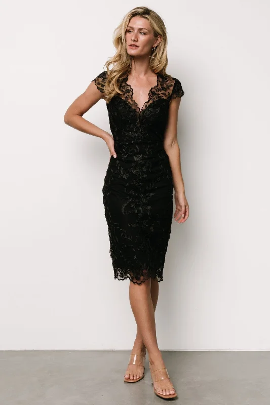 Comfy Chic Wear Jordana Embroidered Midi Dress | Black