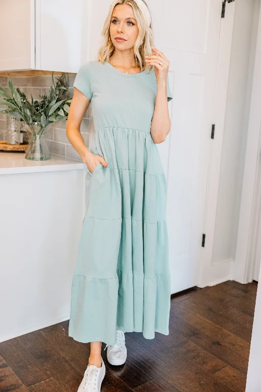 Everyday Comfort Sweet Memories Sage Green Tiered Midi Dress