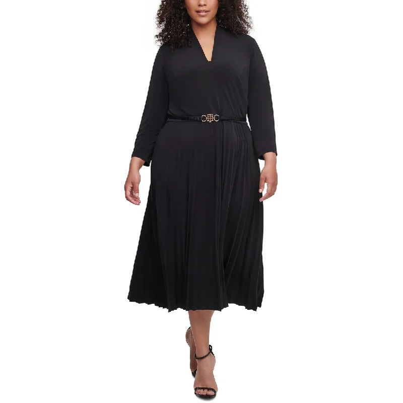 Comfortable Jeans Tommy Hilfiger Womens Plus Pleated V-Neck Midi Dress