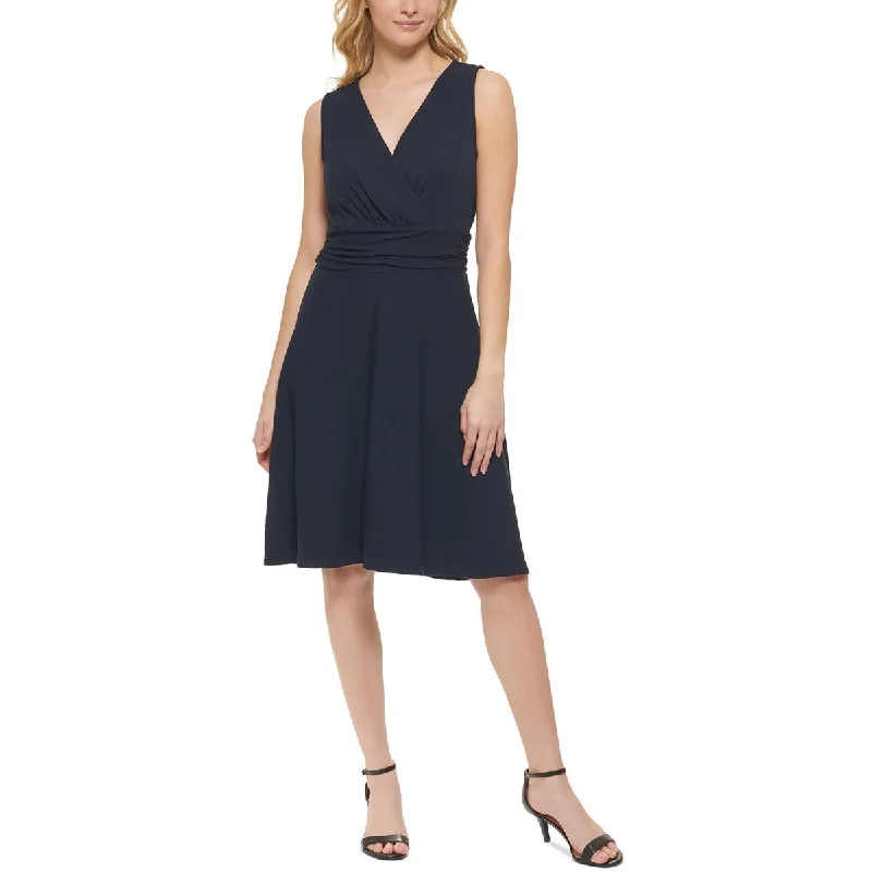 Cozy Footwear Tommy Hilfiger Womens Surplice Knee-Length Midi Dress