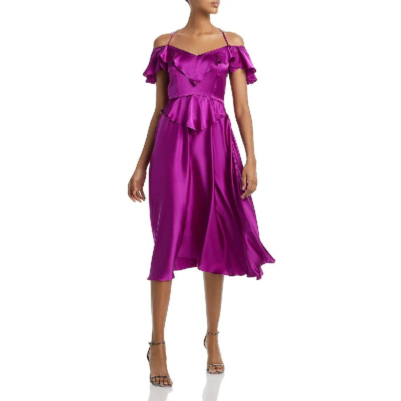 Soft Textures Undra Celeste New York Womens Silk Off-The-Shoulder Midi Dress