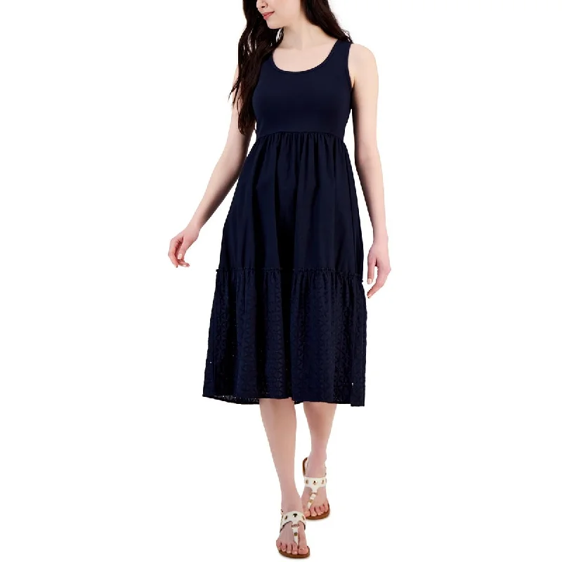 Effortless Wear Tommy Hilfiger Womens Eyelet Tiered Midi Dress