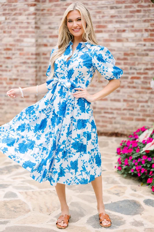 Luxe Comfort Feeling Alive Blue Floral Midi Dress