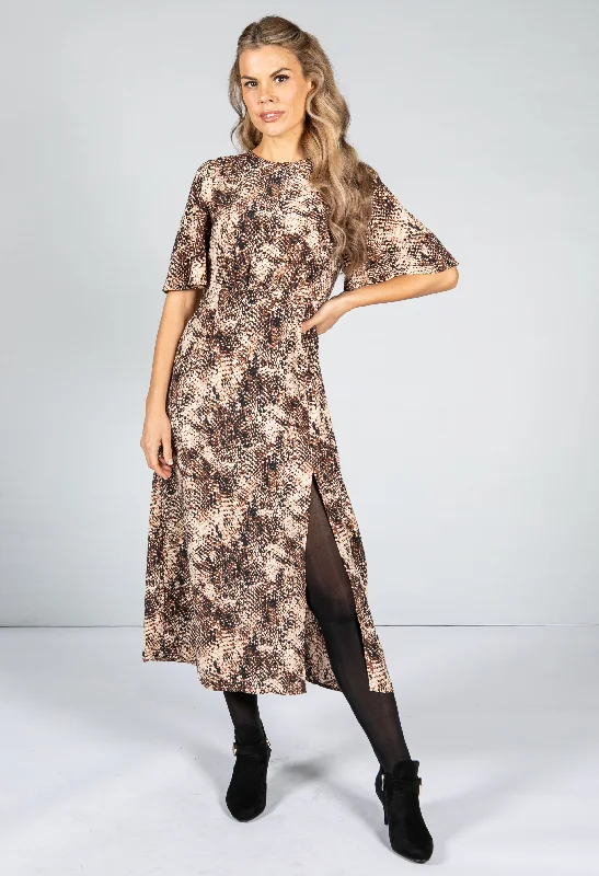 Cozy Apparel Snake Skin Print Midi Dress