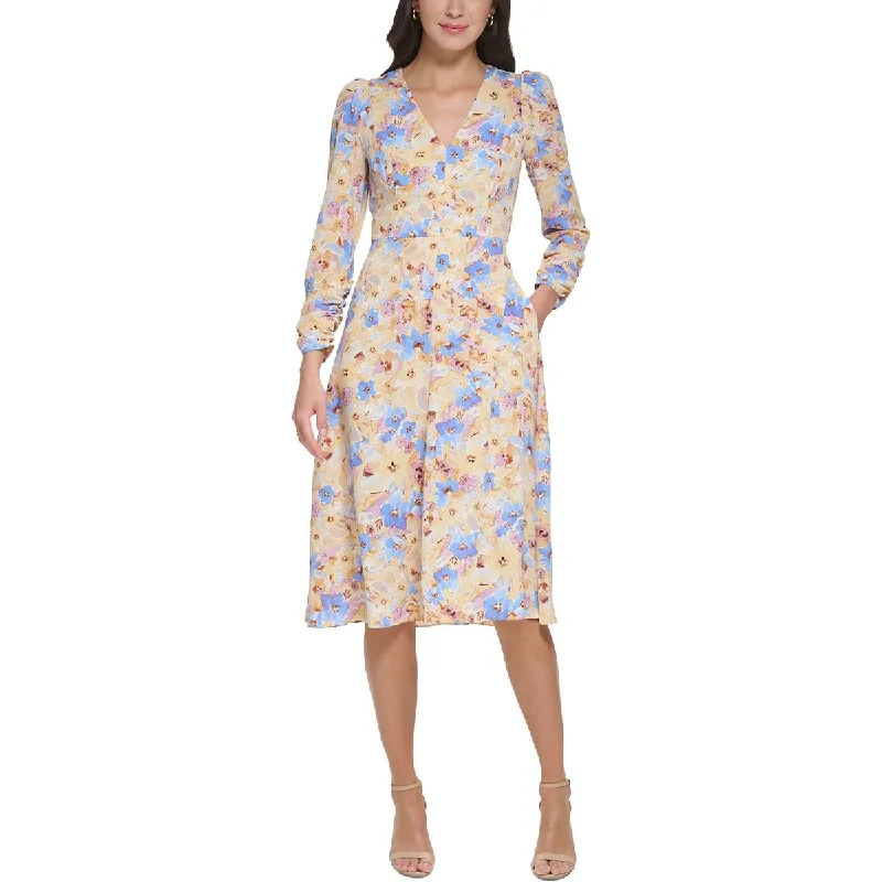 Easygoing Style Vince Camuto Womens Floral Print V-Neck Midi Dress