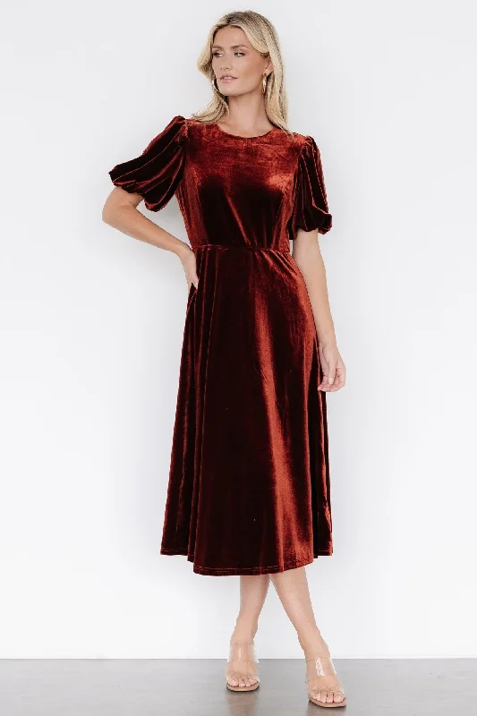 Casual Chic Wear Nita Velvet Midi Dress | Deep Cinnamon