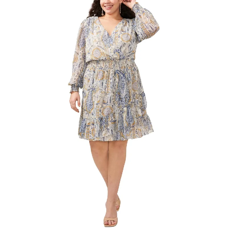 Soft Touch Vince Camuto Womens Plus Metallic Smocked Midi Dress