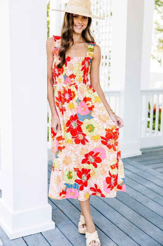 Relaxed Fit Wear What Dreams Are Made Of Red Floral Midi Dress