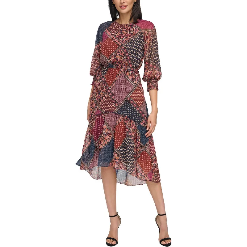 Effortless Wear Vince Camuto Womens Printed Side Tie Midi Dress