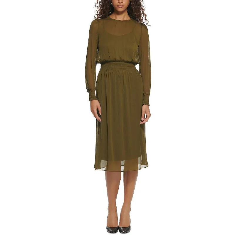 Soft Touch Tommy Hilfiger Womens Chiffon Smocked Midi Dress