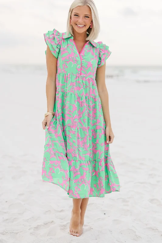 Effortless Looks What You Need Sea Green Floral Midi Dress