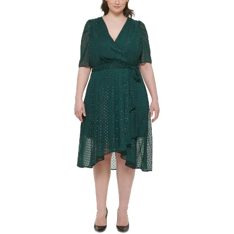 Cozy Fashion Tommy Hilfiger Womens Plus Metallic Chiffon Midi Dress