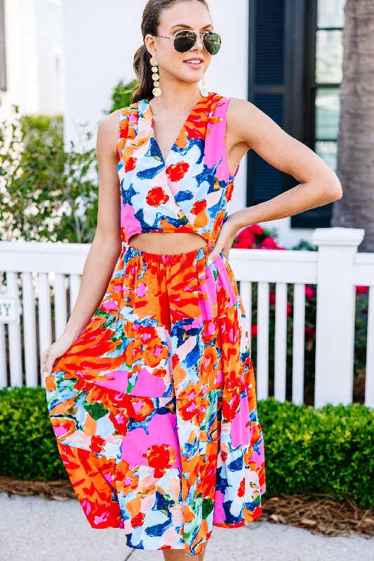 Everyday Outfits Travel Dreams Pink Abstract Midi Dress