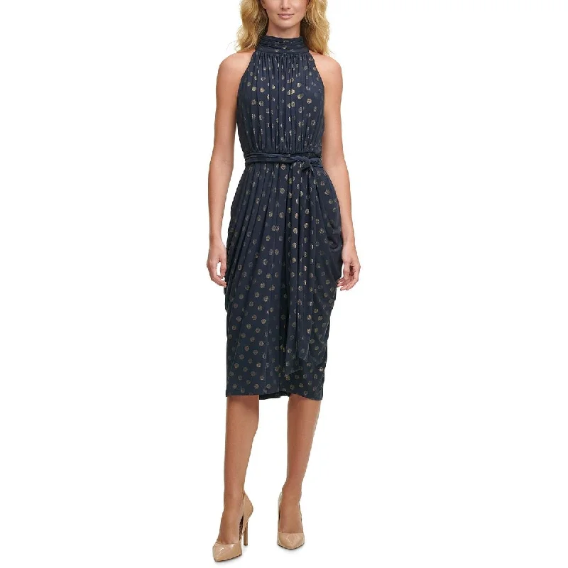 Cozy Fit Wear Tommy Hilfiger Womens Mock Neck Polka Dot Midi Dress