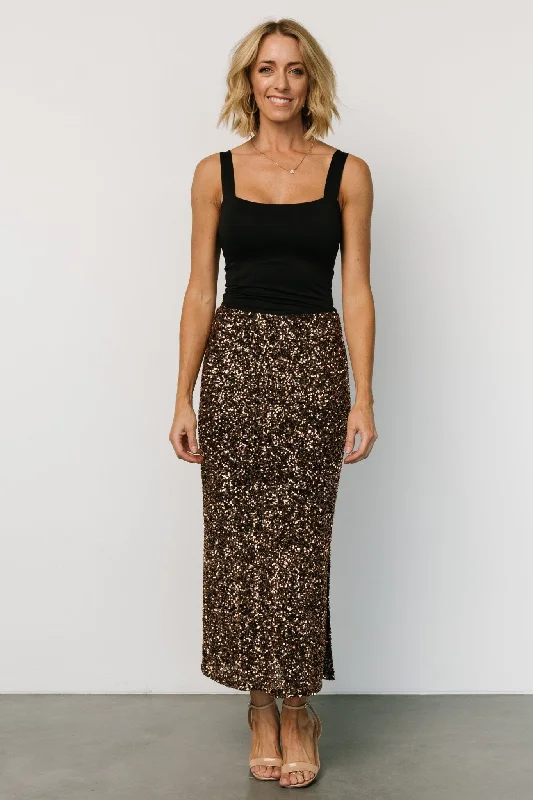 Cozy Outerwear Charmed Sequin Midi Skirt | Bronze