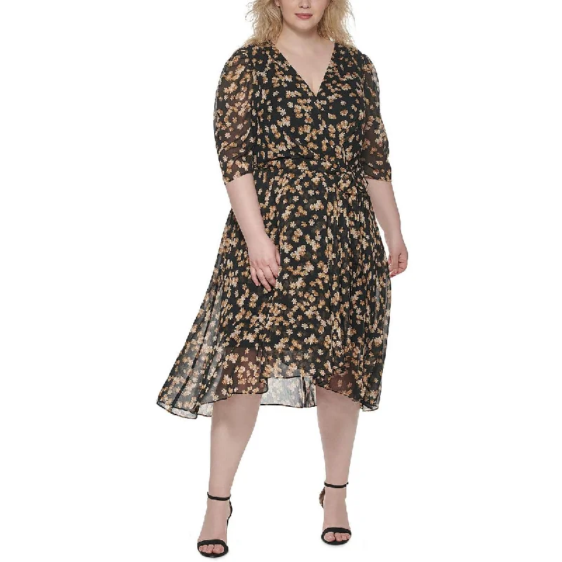 Breathable Style Tommy Hilfiger Womens Plus Chiffon Floral Midi Dress
