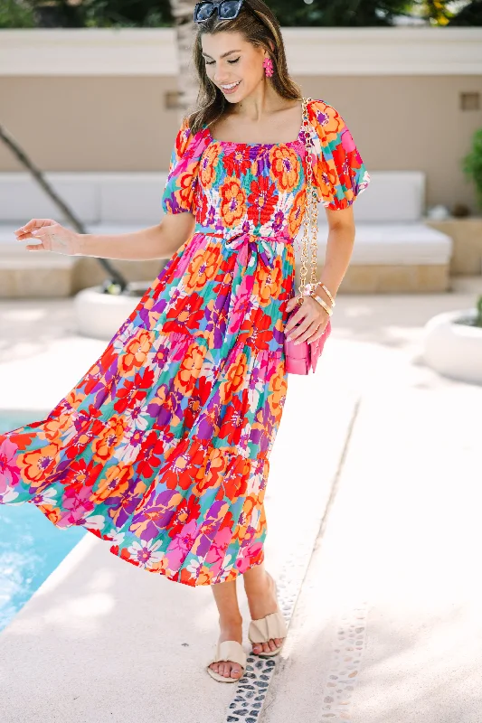 Simple Style Return To Me Magenta Floral Midi Dress