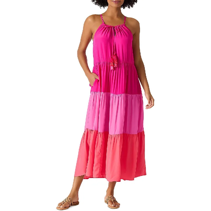 Relaxed Fit Tommy Bahama Womens Colorblock Tiered Midi Dress