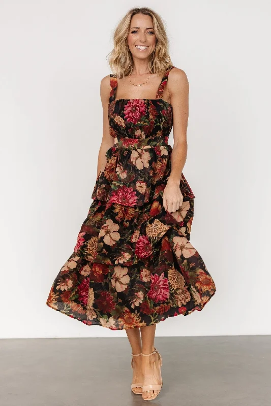 Summer Comfort Cologne Tiered Dress | Black Floral