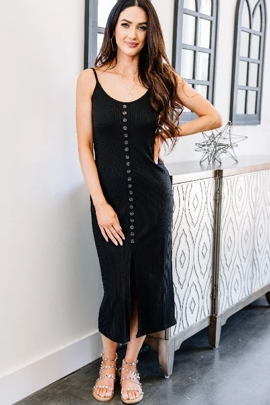 Comfy Pants The Perfect View Black Ribbed Midi Dress