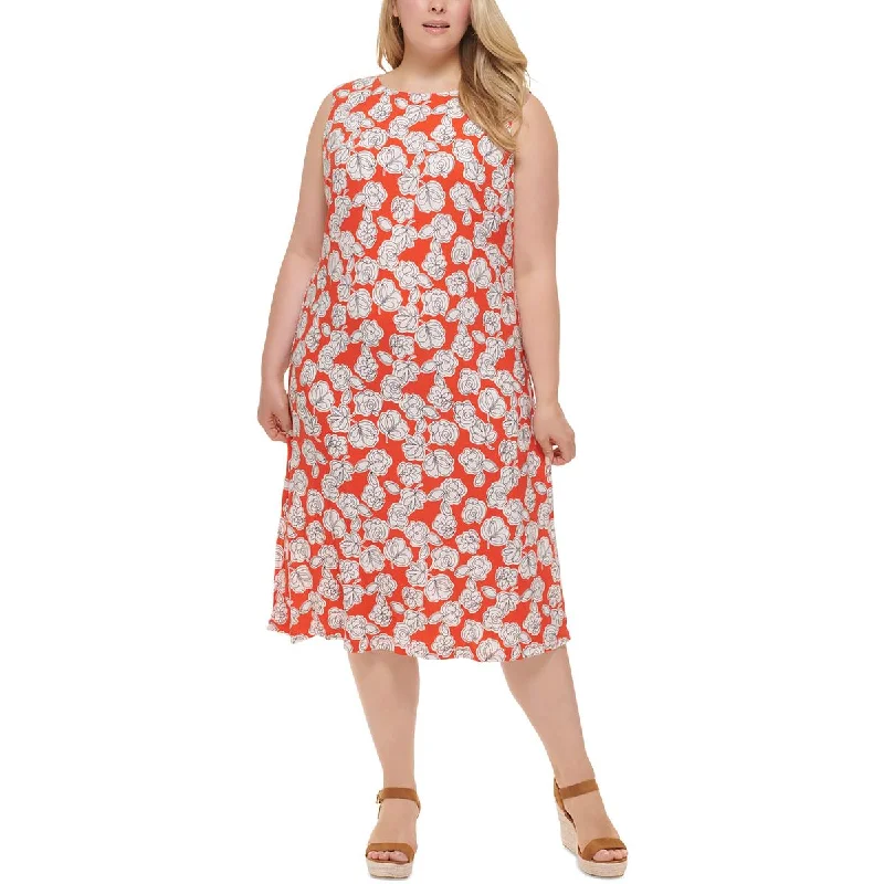 Comfy Dress Tommy Hilfiger Womens Plus Floral Print  Midi Dress
