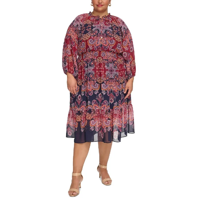 Everyday Comfort Vince Camuto Womens Plus Chiffon Paisley Midi Dress