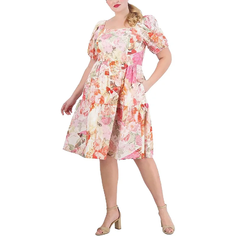 Lounge Chic Vince Camuto Womens Plus Cotton Below Knee Midi Dress