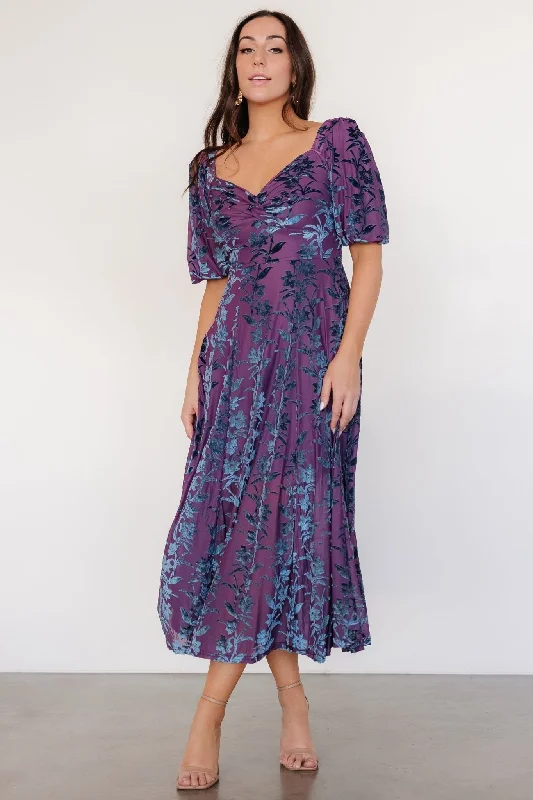 Comfy Chic Westbrook Velvet Dress | Plum + Blue Floral