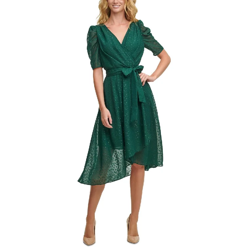 Layered Style Tommy Hilfiger Womens Petites Glitter Polka Dot Midi Dress