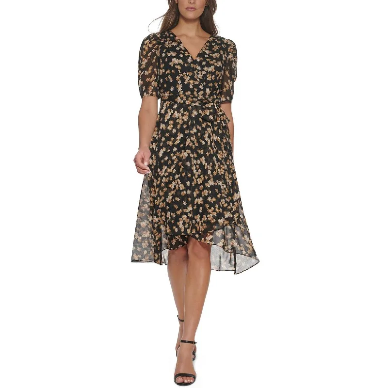 Comfortable Jackets Tommy Hilfiger Womens Petites Chiffon Puff Sleeve Midi Dress