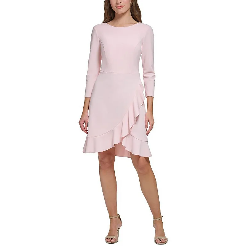Relaxed Chic Tommy Hilfiger Womens Petites Three Quarter Sleeve Ruffled Midi Dress