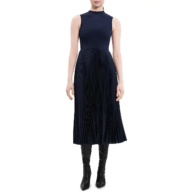 Sporty Elegance Theory Womens Shutter Pleat Sleeveless Midi Dress