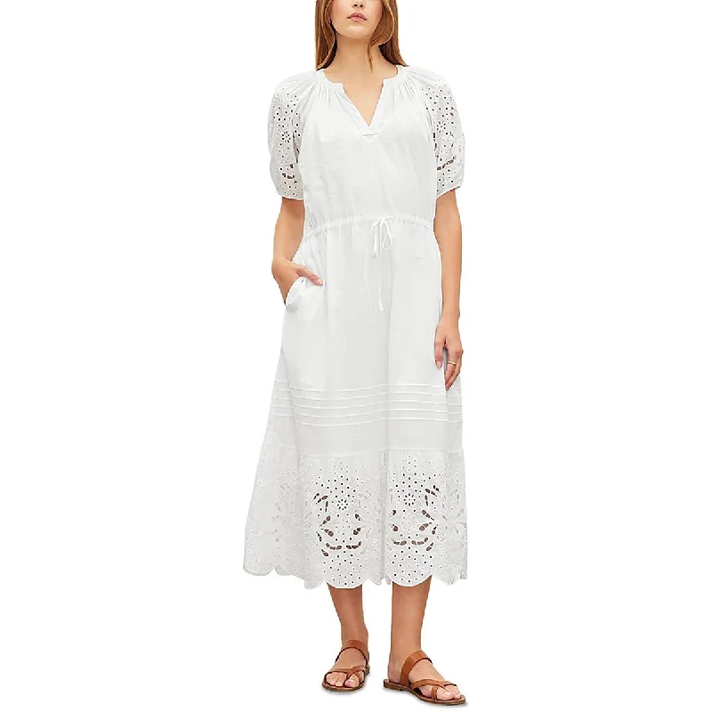 Casual Chic Outfits VELVET BY GRAHAM & SPENCER Womens Eyelet Puff Sleeve Midi Dress