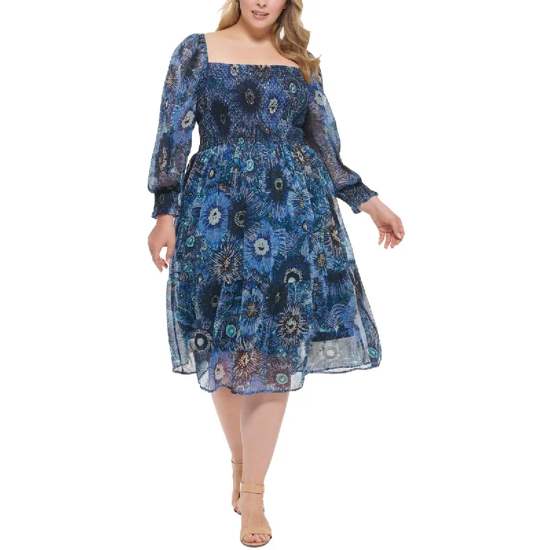 Relaxed Dresses Vince Camuto Womens Plus Chiffon Knee-Length Midi Dress