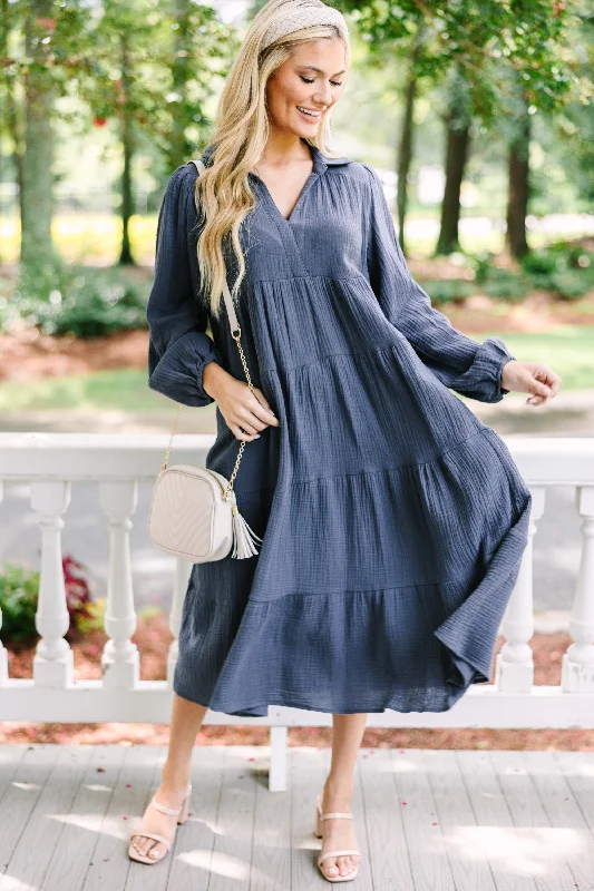 Cozy Layers Take Your Pick Ash Blue Midi Dress