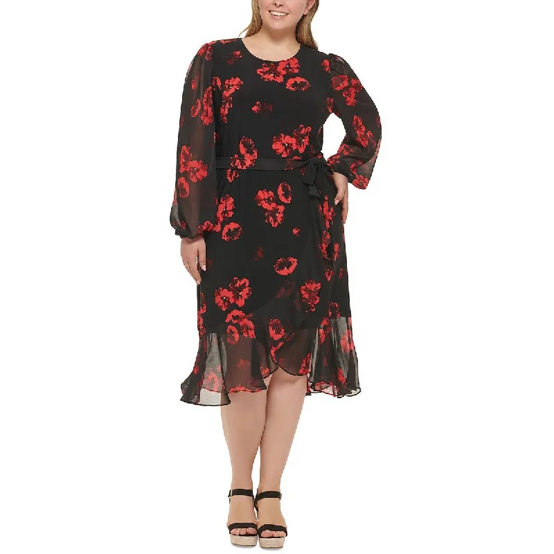 Trendy Dresses Tommy Hilfiger Womens Plus Knee-Length Floral Print Midi Dress