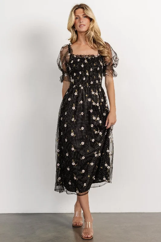 Cozy Lounge Wear Emilia Embroidered Dress | Black