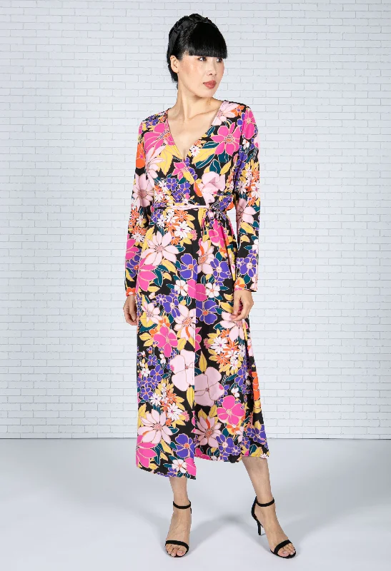 Easygoing Fashion Floral Pop Wrap Dress-1