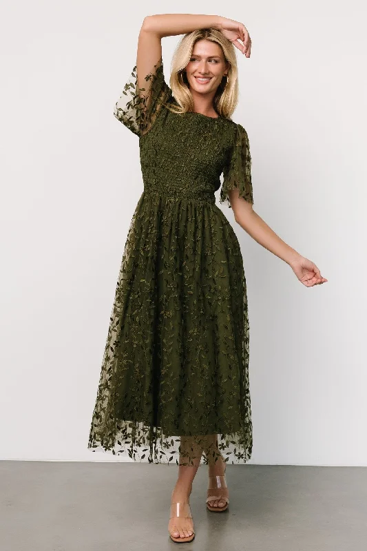 Lounge Wear Kendra Embroidered Dress | Olive