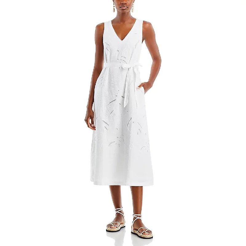 Breezy Style Tommy Bahama Womens Linen Embroidered Midi Dress