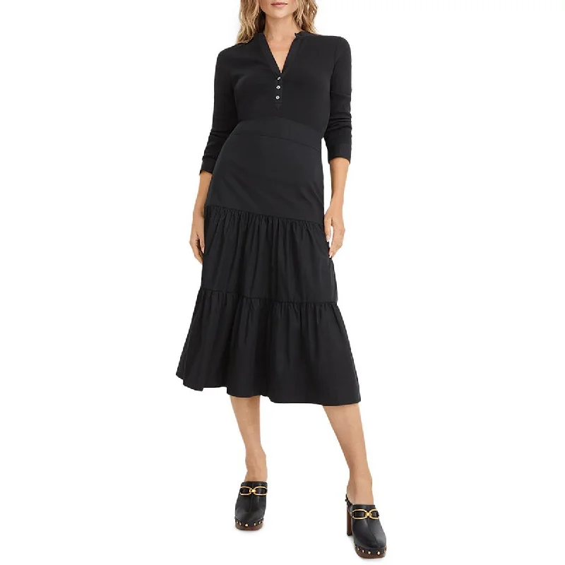 Weekend Style Veronica Beard Womens Mixed Media Cotton Midi Dress