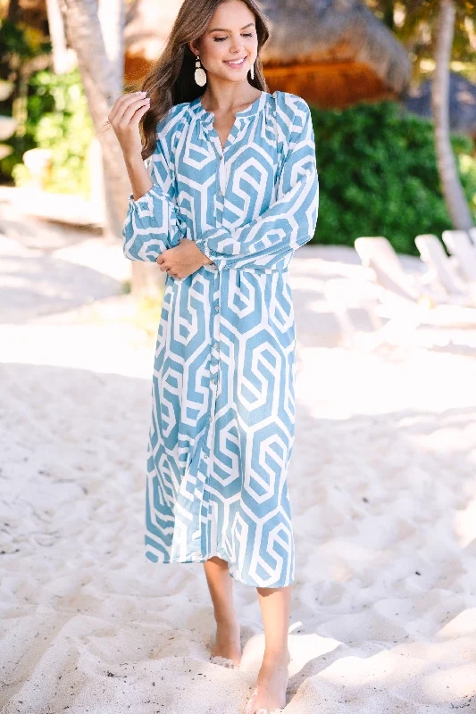 Cozy Chic You've Got The Idea Blue Geometric Midi Dress