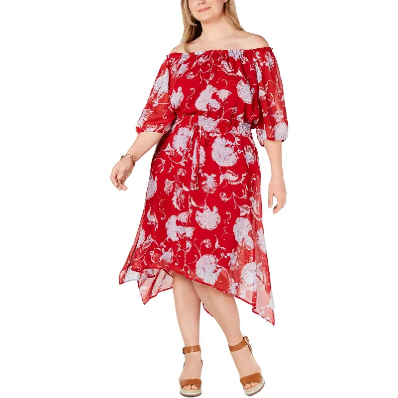 Effortless Outfits Tommy Hilfiger Womens Plus Floral Tie-Waist Midi Dress